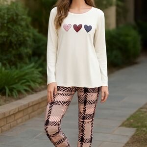 Heart Print Long Sleeve 2 Piece Outfit - Size Medium - NWOT